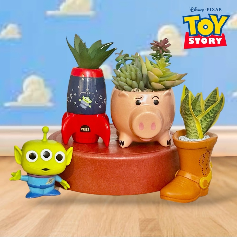 Disney Pixar Toy Story Faux Succulents (Set of 3) Plus a Pop Figure Alien